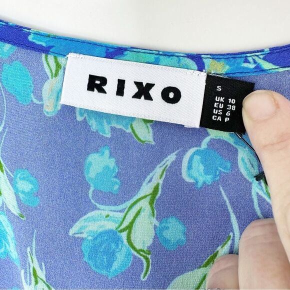 RIXO  Lilita Cobalt Blue Floral‎ Print Silk Mini Dress short Sleeve Sz 6 - Picture 5 of 13